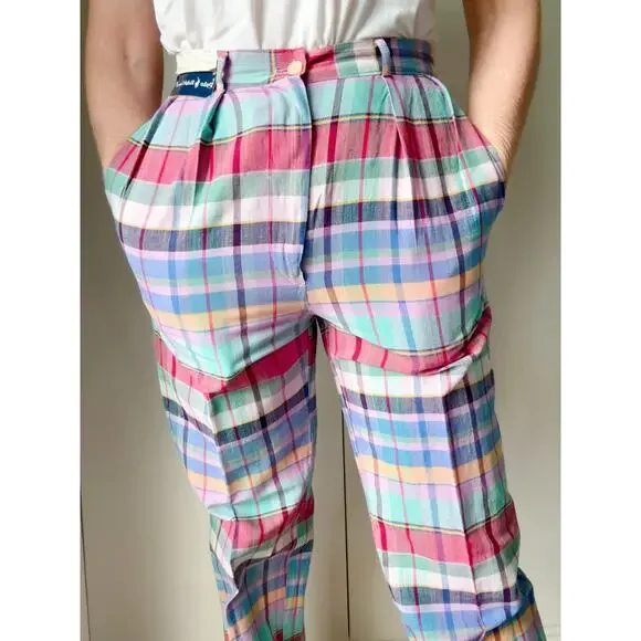 Vintage Polo Ralph Lauren Plaid Madras Golf Pants W 29 High Waist Classic Prep